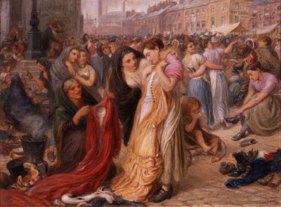 Raparigas da fábrica na feira de roupa velha, Knott Mill de Frederic James Shields