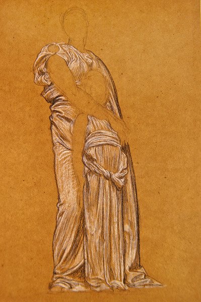 Estudo para a Dança (giz preto e branco sobre papel) de Frederic Leighton
