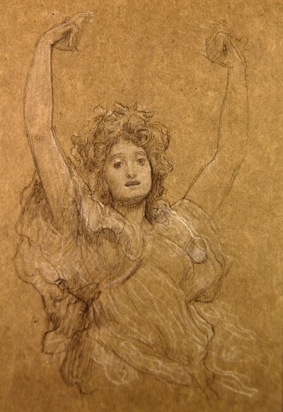 Estudo de uma Dançarina (giz preto e branco sobre papel) de Frederic Leighton