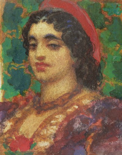 Estudo de uma cabeça de mulher (wc e bodycolour no papel) de Frederic Leighton