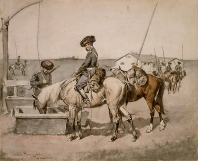 Um cossaco Amoor (cossaco dos Amoors) 1892-94 (wc e caneta e tinta sobre papel) de Frederic Remington
