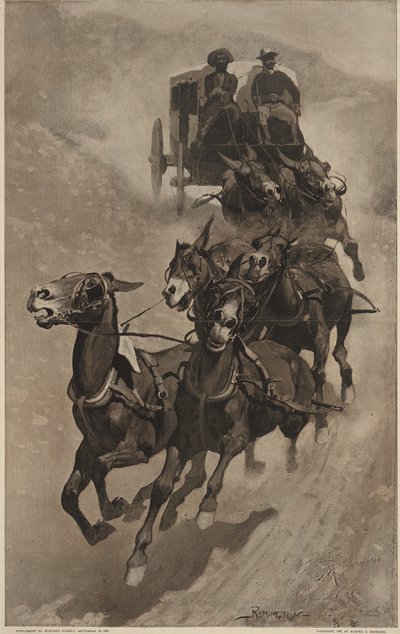 Uma ambulância de correio do exército, da Harpers Weekly, pub.1890 de Frederic Remington