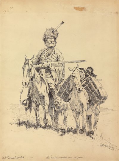 Um homem da montanha dos velhos tempos com seus pôneis, 1888 de Frederic Remington