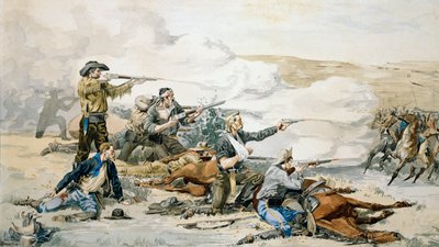 Batalha da Ilha Beechers, 1868 (Custers Last Stand) c.1885 (wc no papel) de Frederic Remington