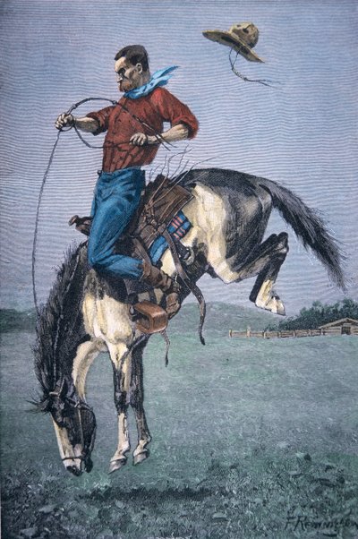 Bronco-Buster (gravação a cores) de Frederic Remington