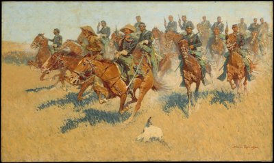 Carga de cavalaria nas planícies do sul de Frederic Remington