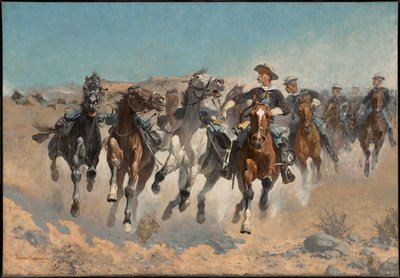 Desmontados: os soldados do quarto regimento deslocam os cavalos conduzidos à mão de Frederic Remington