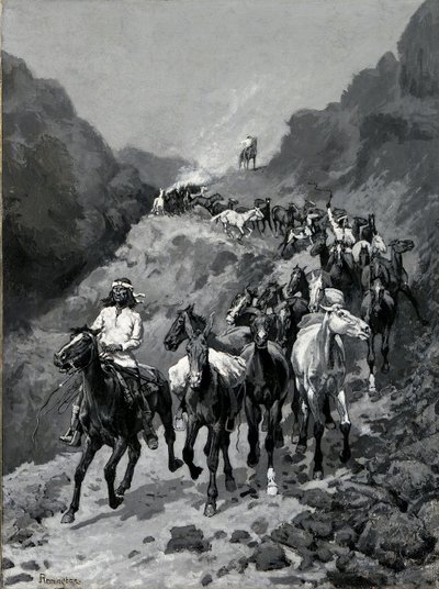 Geronimo e sua banda voltando de uma incursão ao México (óleo sobre tela) de Frederic Remington