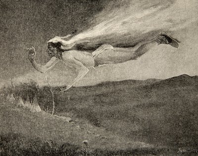Brilhava como Ishkoodah, o cometa, como a estrela com tranças de fogo, de The Song of Hiawatha, de Henry Wadsworth Longfellow (1807-82), pub. por George G. Harrap e companhia Ltd., 1911 de Frederic Remington