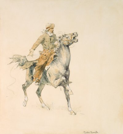 O Cowboy, c.1897 (wc no papel) de Frederic Remington