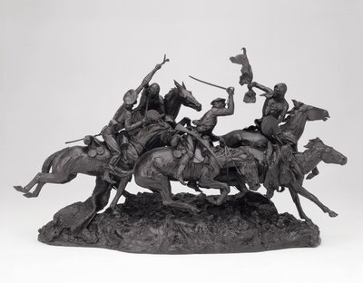 Os Velhos Dragões de 1850, modelado em 1905, fundido em 1905-09 (bronze com pátina preta) de Frederic Remington