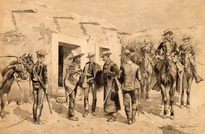 Cavalaria dos EUA Caça Garza Homens no Rio Grande, c.1892 (wc no papel) de Frederic Remington