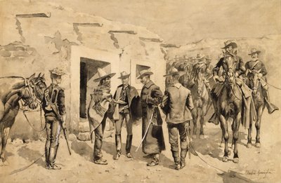 Cavalaria dos Estados Unidos a caçar homens de Garza no Rio Grande de Frederic Remington