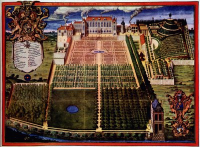 Vista do jardim real (jardim de plantas) - em "Descrição do jardim real de plantas medicinais" por Scalberge de Frederic Scalberge