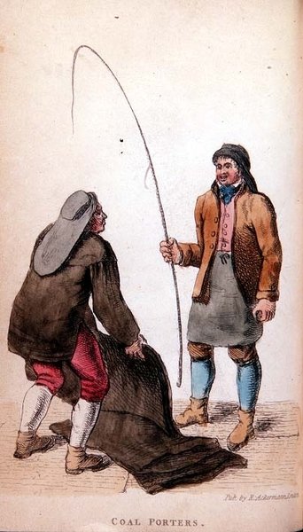 The Coal Porters de Ackermanns World in Miniature, século XIX (lito colorido) de Frederic Shoberl
