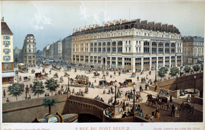 Vista exterior de La Belle Jardiniere, rue du pont neuf em Paris, no século XIX. Gravura de Frederic Sorrieu (1807 -? ) de Frederic Sorrieu