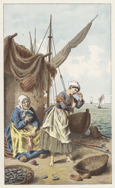 Pesca de mexilhões (cor litho) de Frederic Theodore (after) Lix