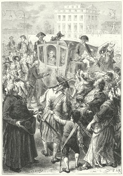 Luís XVI trazido a Paris após o ataque da máfia ao Palácio de Versalhes de Frederic Theodore (after) Lix