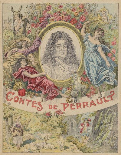 Ilustração da página de rosto de Les Contes de Perrault (cor litho) de Frederic Theodore (after) Lix