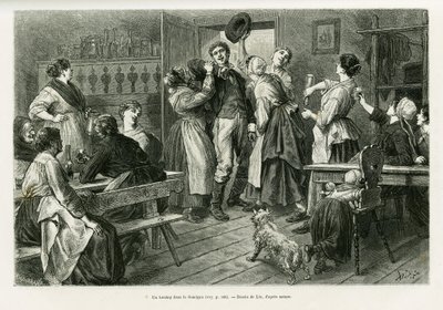 Uma hirtztag, uma espécie de carnaval onde tudo é permitido para as mulheres, no Sundgau. Gravado por Lix para ilustrar a história A trevers l