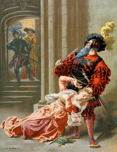 O Barba Azul tenta matar a sua mulher, c.1890 (ilustração) de Frederic Theodore Lix