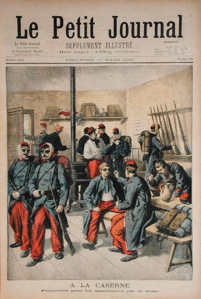 No quartel, Preparação para manobras na neve, ilustração do Le Petit Journal, 17 de março de 1895 de Frederic Theodore Lix