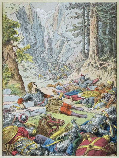 Roland morreu na Batalha de Roncesvalaux de Frederic Theodore Lix