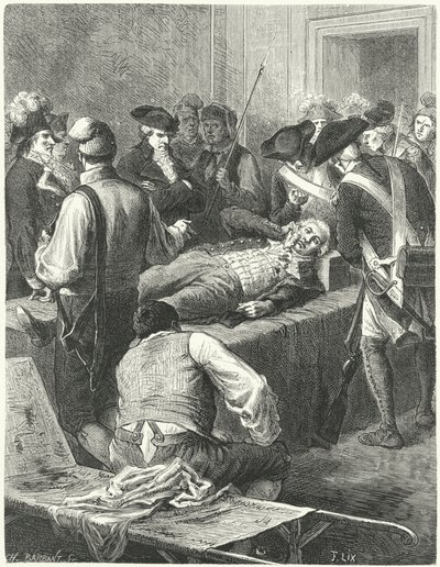 O ferido Maximilien Robespierre no Comitê de Segurança Pública aguardando sua execução, 1794 de Frederic Theodore Lix