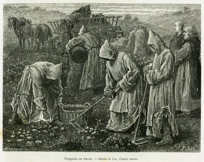 Trapistas no trabalho. Gravura de Lix para ilustrar a história A travers l
