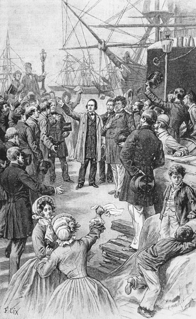Victor Hugo (1802-85) despedindo-se de seus amigos e partidários em Antuérpia em 1º de agosto de 1852, c.1885 de Frederic Theodore Lix