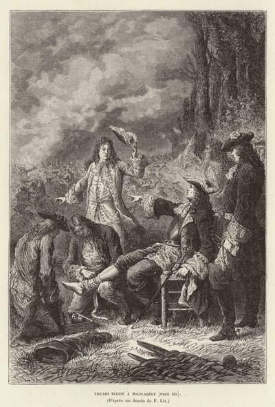 Villars blesse a Malplaquet. Claude Louis Hector de Villars, Marechal da França, ferido na Batalha de Malplaquet, Guerra da Sucessão Espanhola de Frederic Theodore Lix