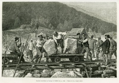 Trabalhadores que trabalham na barragem de Alfeld. Gravura de Lix para ilustrar a história A travers l