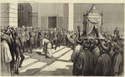 O quedive saudando o tapete sagrado no Cairo antes de seu despacho para Meca de Frederic Villiers