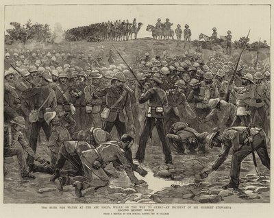 A corrida pela água no Abu Halfa Wells a caminho de Gubat, um incidente da Segunda Marcha do Deserto de Sir Herbert Stewart de Frederic Villiers