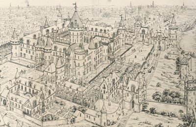 Louvre em Paris na época de Carlos V, Sábio (século XIV), desenho de Frederic de Clarac (1777-1847), França de Frederic de Clarac
