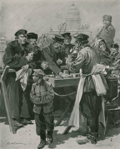 Um Tea-Stall de um Droshky-Drivers de Frederic de Haenen
