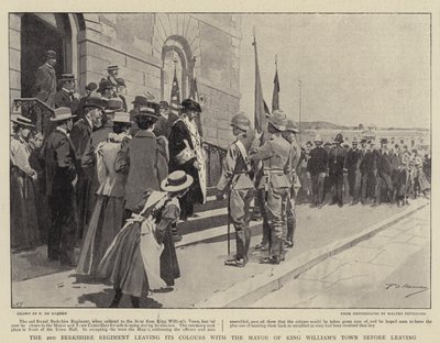 O 2º Regimento de Berkshire deixando suas cores com o prefeito da cidade do rei Guilherme antes de partir de Frederic de Haenen