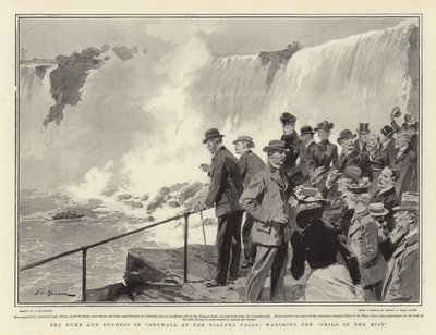 O Duque e a Duquesa da Cornualha nas Cataratas do Niágara, observando a Criança da Névoa de Frederic de Haenen