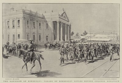 A guarnição de Kimberley, desfile de rifles de Kimberley antes do coronel Kekewich de Frederic de Haenen