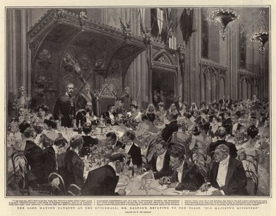 O Banquete do Lorde Prefeito no Guildhall, o Sr. Balfour repassando para o Brinde, os Ministros de Sua Majestade de Frederic de Haenen