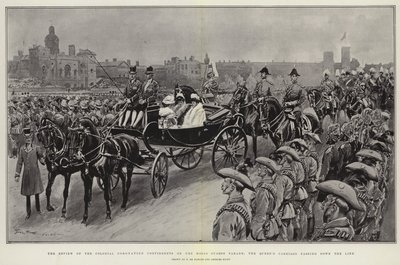 A Revisão dos Contingentes da Coroação Colonial na Parada da Guarda de Cavalos, a Carruagem da Rainha passando a linha de Frederic de Haenen