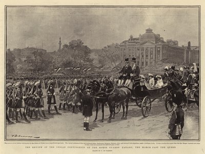 A Revisão dos Contingentes Indianos na Parada dos Horse Guards Parade, a March Past the Queen de Frederic de Haenen