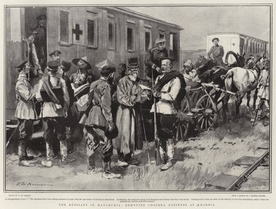 Os russos na Manchúria, removendo pacientes com cólera em Kharbia de Frederic de Haenen