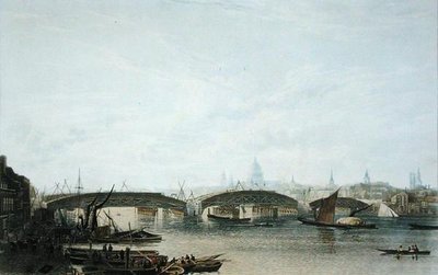 Uma Vista da Ponte Southwark tal como apareceu em Maio de 1818, gravada por W. Bennett após um desenho do original por W.H. Timms de Frederick (after) Nash