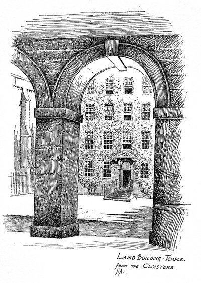 Edifício Lamb, Templo, dos claustros, Londres, 1912 de Frederick Adcock