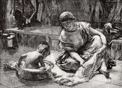Banho de crianças, Egipto de Frederick Arthur Bridgman