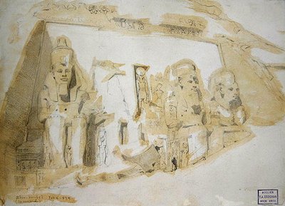Quatro estátuas colossais de Ramesses II (1279-1213 a.C.) no Grande Templo de Abu Simbel de Frederick Arthur Bridgman