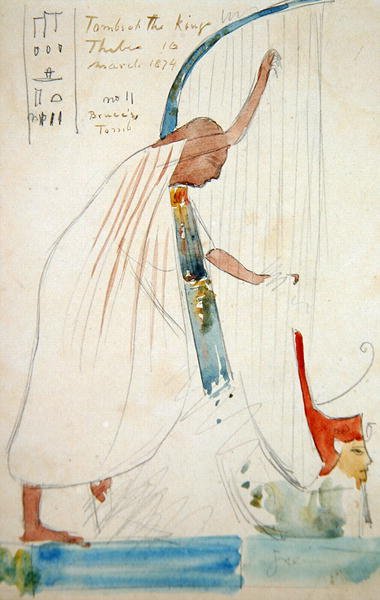 Pintura de Parede de um Harpista no Túmulo de Ramesses III em Tebas de Frederick Arthur Bridgman