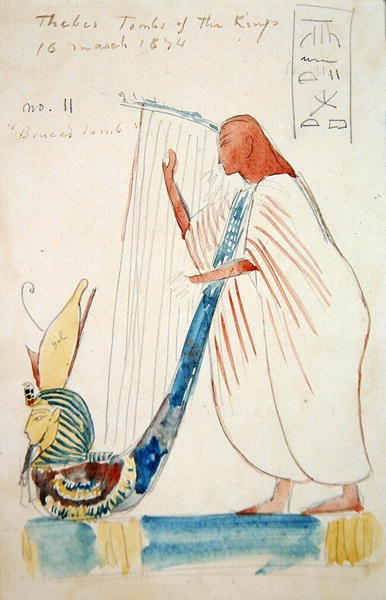 Pintura de Parede de um Harpista no Túmulo de Ramesses III em Tebas de Frederick Arthur Bridgman