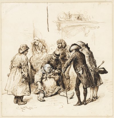 Dois cavalheiros ajudando um bêbado de Frederick Barnard